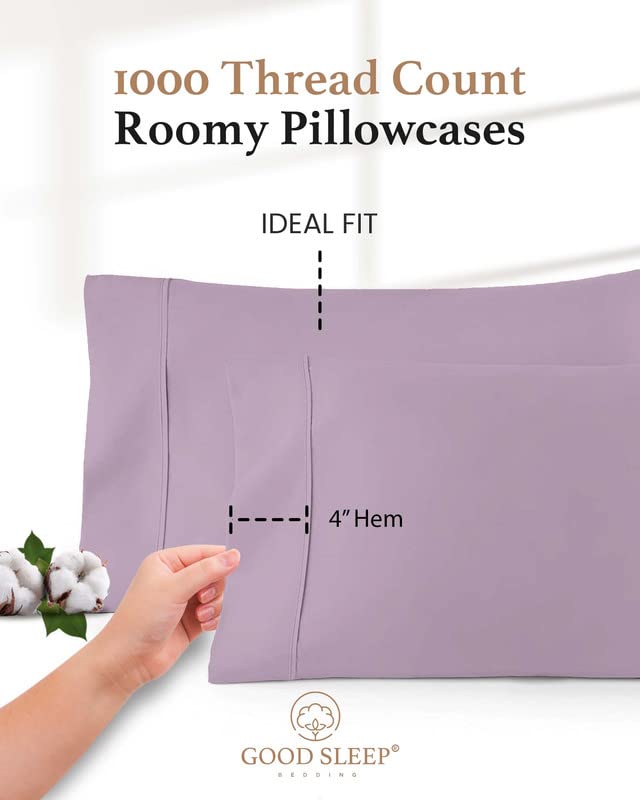 1000 TC Lavender King Pillowcases Set of 2 100% Egyptian Cotton Pillow Cases with Long Staple Cotton & Sateen Weave (2 Count)
