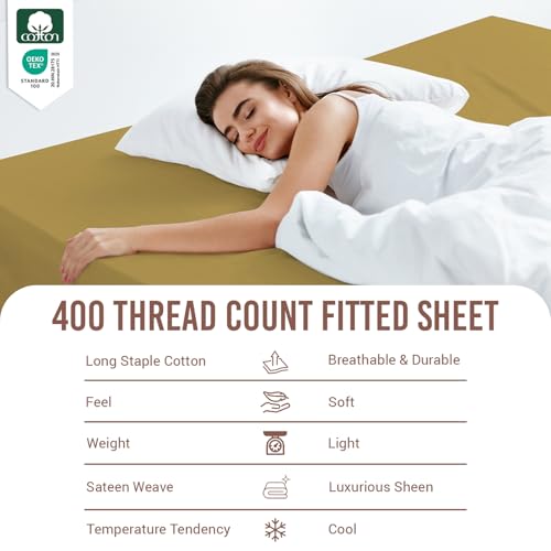 Queen Cotton Fitted Sheet 400 Thread Count Mustard Gold