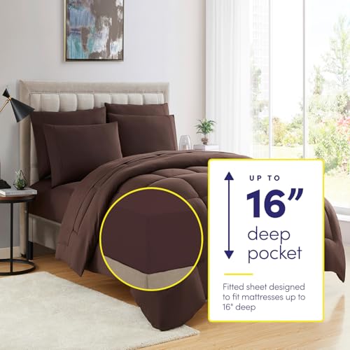 5 Piece Comforter Set Bag Solid Color All Season Soft Down Alternative Blanket & Luxurious Microfiber Bed Sheets