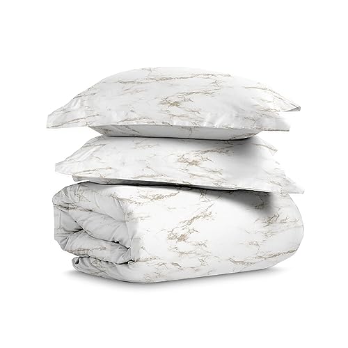 100% Cotton Carrara Marble Print Full Duvet Cover Set 400TC Taupe