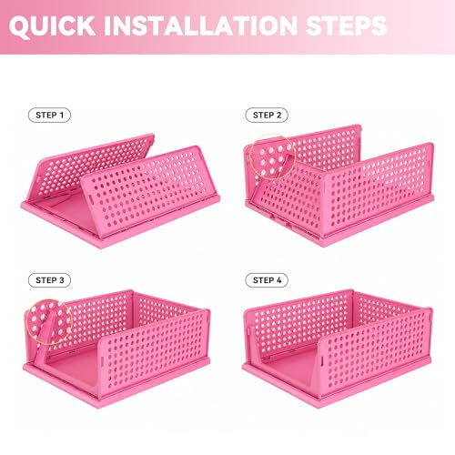 Pink Girl Closet Organizers and Storage Stackable Plastic Drawer Basket for Clothing Stackable Storage Bins Shelf Storage Container for RV Closet Wardrobe Bedroom Bathroom Playroom 8 Pack (8 Count)