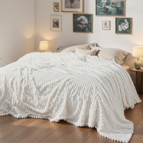 Extra Soft Large Fleece Blanket for Bed Off White 120"x120"
