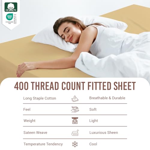 Twin XL Cotton Fitted Sheet 400 Thread Count Tan