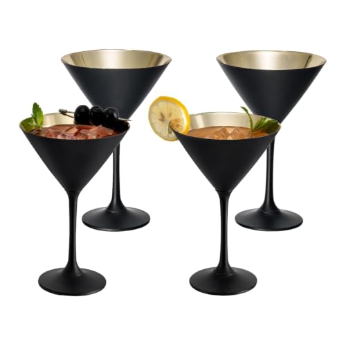 8 Ounce Modern Matte Black and Metallic Gold Tone Plated Martini Glasses (4 Count)