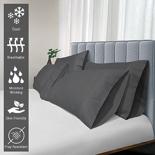 100% Cotton 4PC Queen Size Pillowcases 400 Thread Count Dark Grey (2 Count)