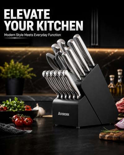 Knife Set 15 Piece German Steel Kitchen Knife Block Set (15 Count)