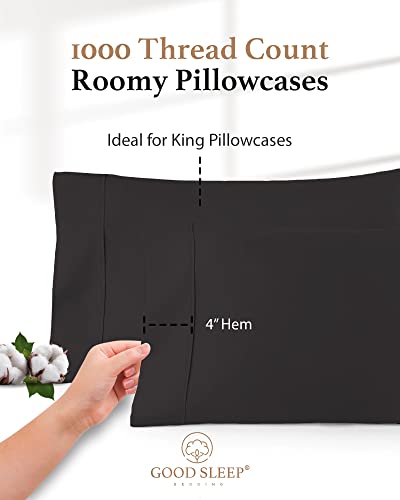 1000 TC Dark Gray King Pillowcases Set of 4 100% Egyptian Cotton Pillow Cases with Long Staple Cotton & Sateen Weave (4 Count)
