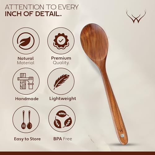 Teak Wooden Spoon for Cooking With Teak Spoon Rest (2 Count)