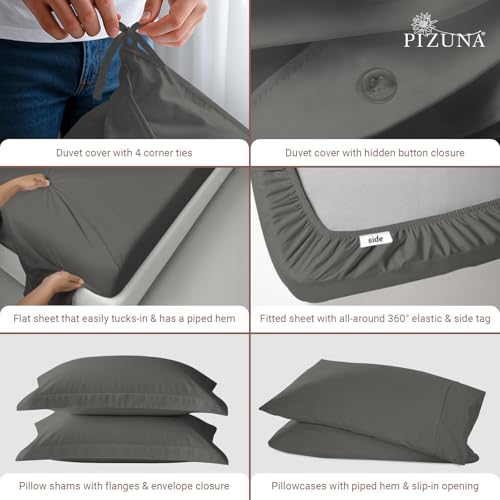 Cotton Twin Duvet Cover + Sheet Set 400 Thread Count Dark Grey