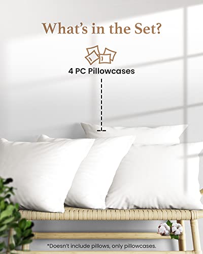 1000 TC White King Pillowcases Set of 4 100% Egyptian Cotton Pillow Cases with Long Staple Cotton & Sateen Weave (4 Count)