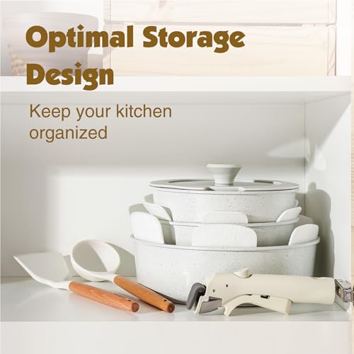 24 Piece Nonstick Detachable Handle Pots and Pans Set White