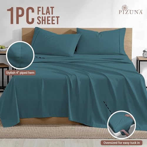 100% Cotton Queen Flat Sheet 400 Thread Count Peacock Blue