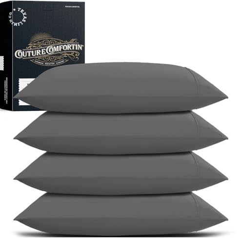 100% Egyptian Cotton Pillow Cases King Size Set of 4 (4 Count)