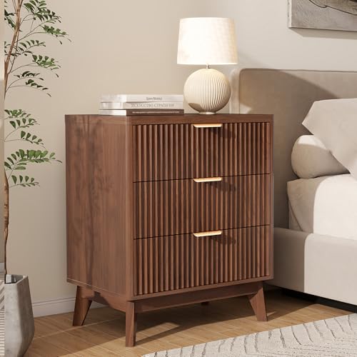 Fluted Nightstand with 3 Drawers