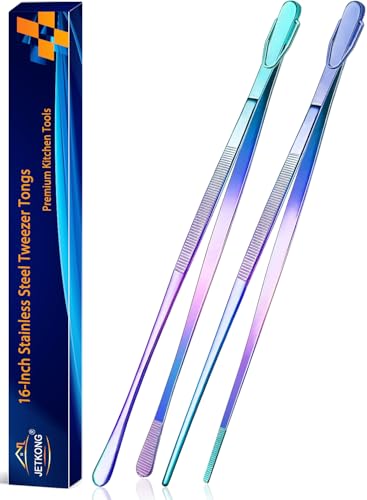 2 Pcs 16 Inch Stainless Steel Fine Tongs Extra Long Chopstick Tongs Long Kitchen Forceps for Cooking