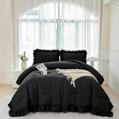5Pcs Full Bed in A Bag Black Girls Ruffle Bedding Sets