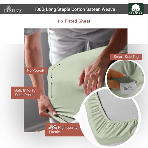 King Cotton Fitted Sheet 400 Thread Count Light Sage