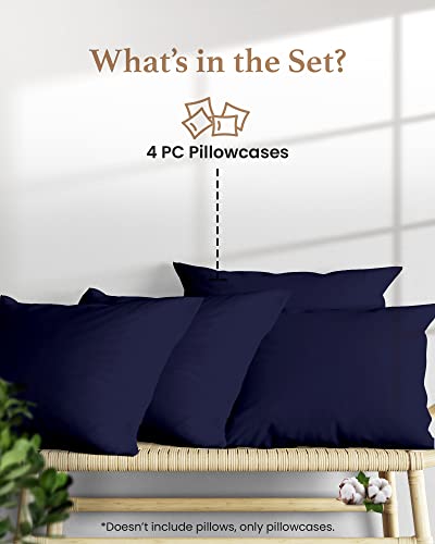1000 TC Navy Blue Standard Pillowcases Set of 4 100% Egyptian Cotton Pillow Cases with Long Staple Cotton & Sateen Weave (4 Count)