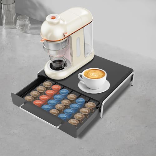 Black Large Coffee Capsule Organizer Coffee Pod Storage Drawer Rack Holder Stand for Countertop Kitchen Cabinet Coffee Bar Home Office Kitchen Organization and Storage with Handle