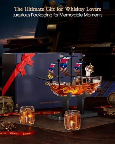 Pirate Ship Whiskey Decanter Gift Set with 2 Glasses