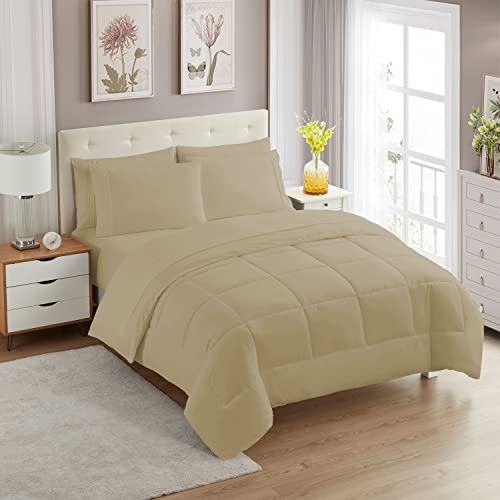 7 Piece Comforter Set Bag Solid Color All Season Soft Down Alternative Blanket & Luxurious Microfiber Bed Sheets