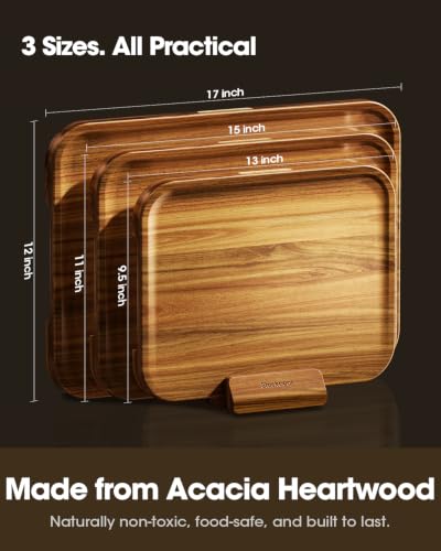 Starkbear Acacia Wood Cutting Board Set of 3 with Stand (3 Count)