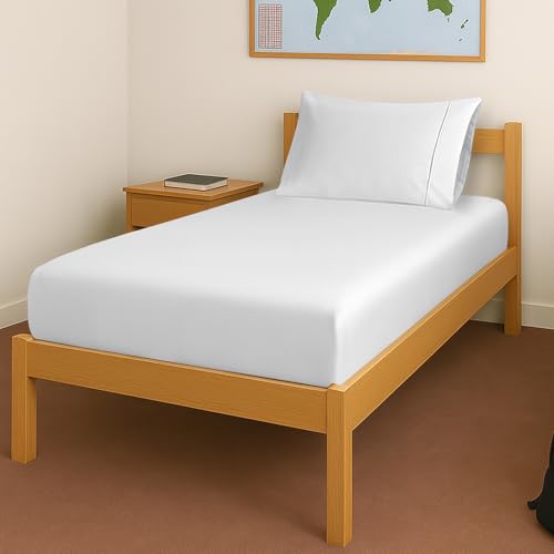 Cotton Twin XL Fitted Sheet + 2 Pillowcases Set 400TC White