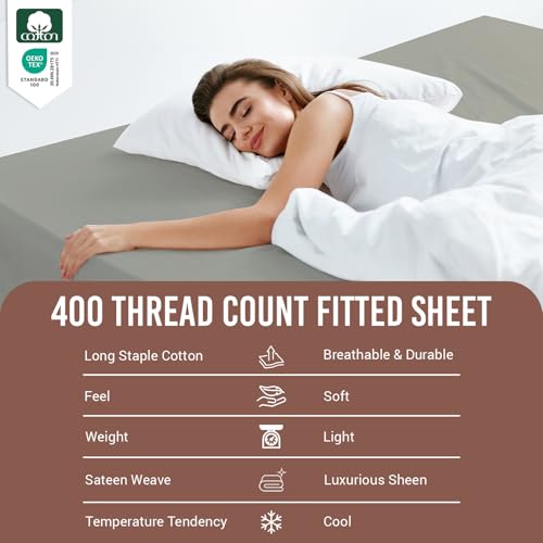 Twin XL Cotton Fitted Sheet 400 Thread Count Silver