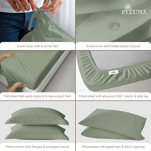 Cotton Queen Duvet Cover + Sheet Set 400 Thread Count Sea Foam