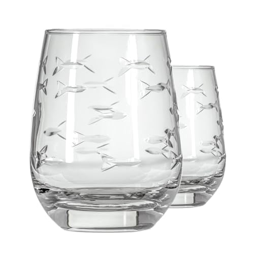 School of Fish Clear Stemless Wine Glass (2 Count)
