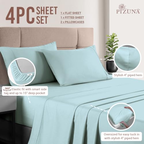 100% Cotton Sheets Set Queen 400 Thread Count Baby Blue