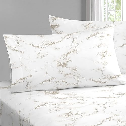 100% Cotton Carrara Marble Print Queen Pillowcases 400TC Taupe (2 Count)