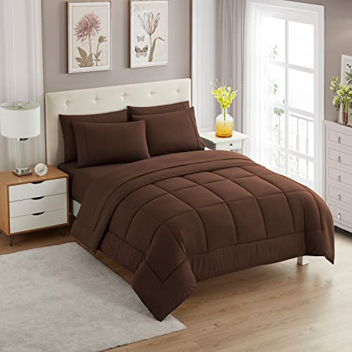 5 Piece Comforter Set Bag Solid Color All Season Soft Down Alternative Blanket & Luxurious Microfiber Bed Sheets