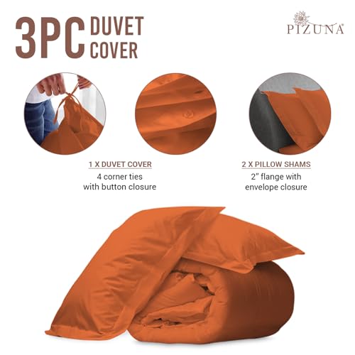 100% Cotton Queen Duvet Cover Set 400 Thread Count Burnt Orange