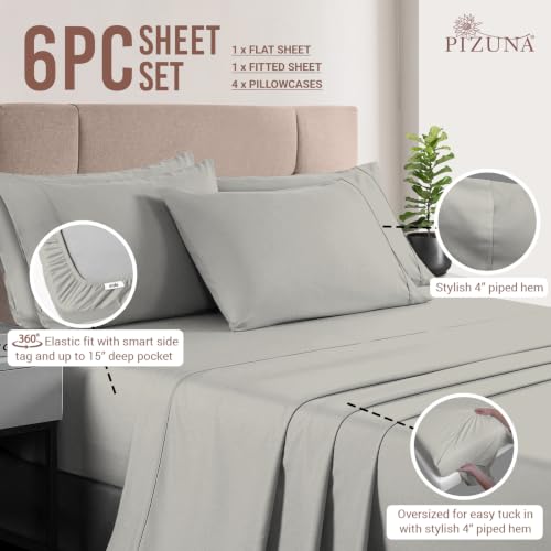 100% Cotton Sheets Set Queen with 4 Cases 400 Thread Count Silver
