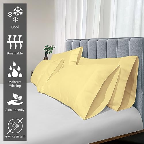 Cotton 4PC Queen Size Pillowcases 400 Thread Count Mellow Yellow (2 Count)