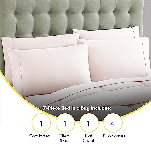 7 Piece Comforter Set Bag Solid Color All Season Soft Down Alternative Blanket & Luxurious Microfiber Bed Sheets
