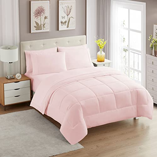 5 Piece Comforter Set Bag Solid Color All Season Soft Down Alternative Blanket & Luxurious Microfiber Bed Sheets