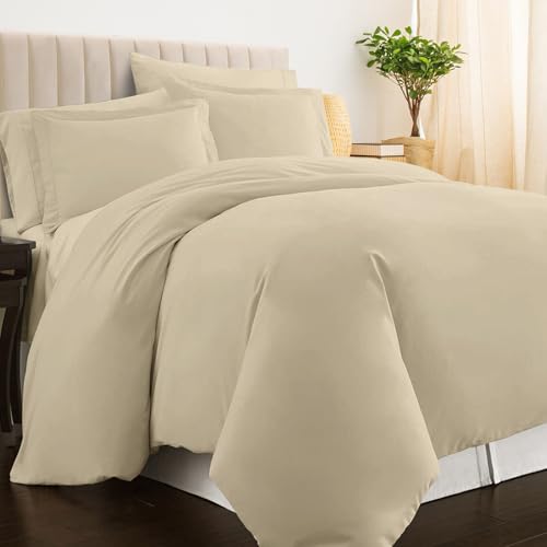 100% Cotton Queen Duvet Cover Set 400 Thread Count Beige