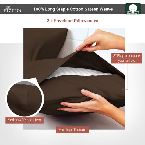 100% Cotton King Size Pillowcases 400 Thread Count Dark Brown (2 Count)