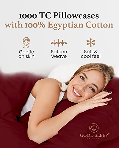 1000 TC Burgundy King Pillowcases Set of 2 100% Egyptian Cotton Pillow Cases with Long Staple Cotton & Sateen Weave (2 Count)