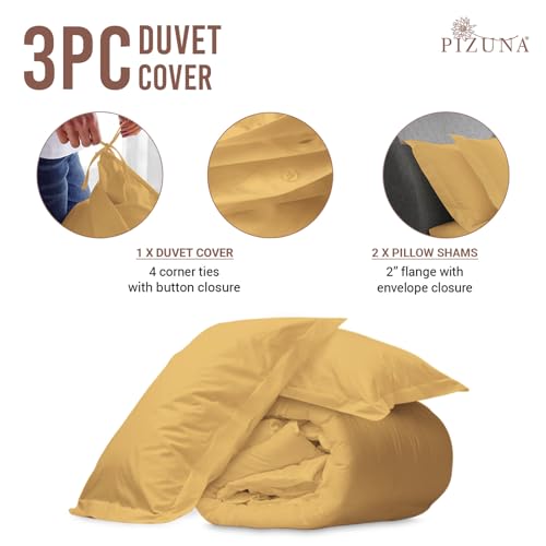 100% Cotton Full Duvet Cover Set 400 Thread Count Golden Yellow