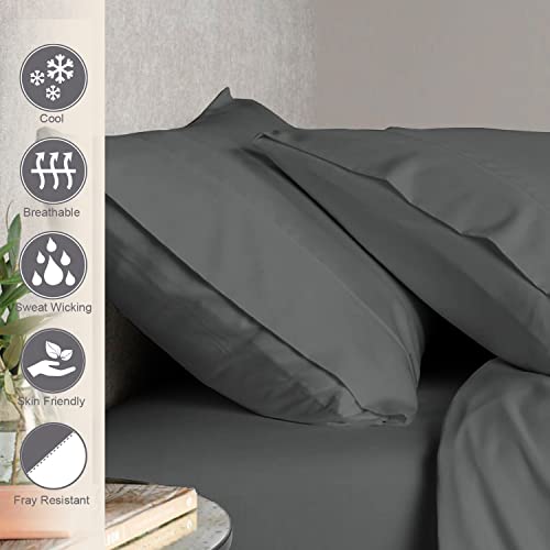 100% Cotton Queen Size Pillowcases 400 Thread Count Dark Grey (2 Count)