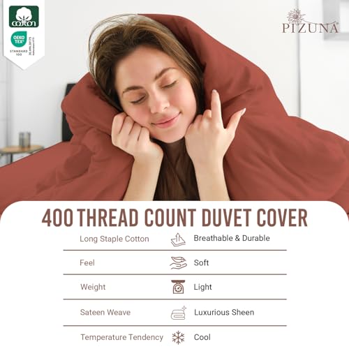 100% Cotton Twin Duvet Cover Set 400 Thread Count Brick Red