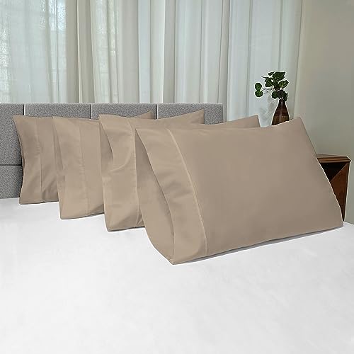 100% Cotton 4PC Queen Size Pillowcases 400 Thread Count Simply Taupe (2 Count)