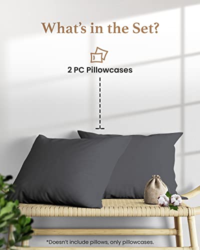 1000 TC Dark Gray King Pillowcases Set of 2 100% Egyptian Cotton Pillow Cases with Long Staple Cotton & Sateen Weave (2 Count)