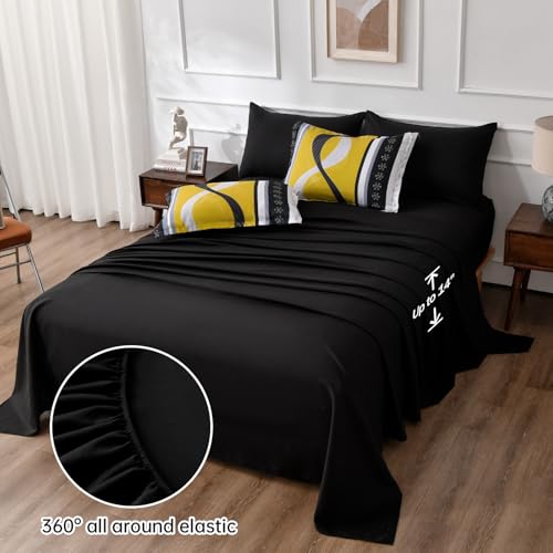 Yellow Black Comforter Set California King Size