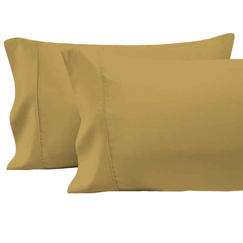 100% Cotton Queen Size Pillowcases 400 Thread Count Mustard Gold (2 Count)