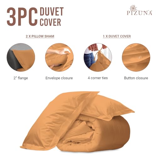 100% Cotton Queen Duvet Cover Set 400 Thread Count Apricot Orange