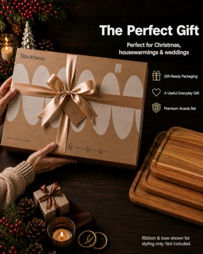 Starkbear Acacia Wood Cutting Board Set of 3 with Stand (3 Count)